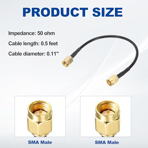 uxcell SMA Male to SMA Male Coaxial Cable 50 Ohm 0.5 Feet RG174 - size: 0.5 Feet