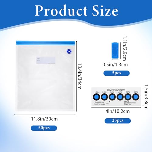 80 Pcs 3D Filament Storage Bags Kit, 50 Pcs 3D Printer Filaments Vacuum Storage Bag 13.4 x 11.8 Inch with 5 Sealing Clip 25 Humidity Indicator Cards for Keep Filament Dry