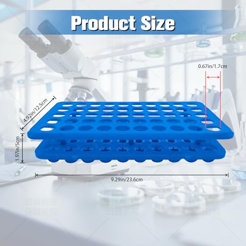 50-Well Test Tube Rack with silicome pad,Plastic Test Tube Holder for 5ml/10ml/15ml Tubes,Pack of 5pcs(Blue Green Orange Yellow Pink)