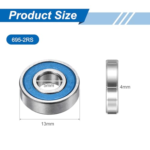 uxcell 8 Pcs 695-2RS Micro Bearings, 5x13x4mm Chrome Steel, ABEC7 - size: 695-2RS
