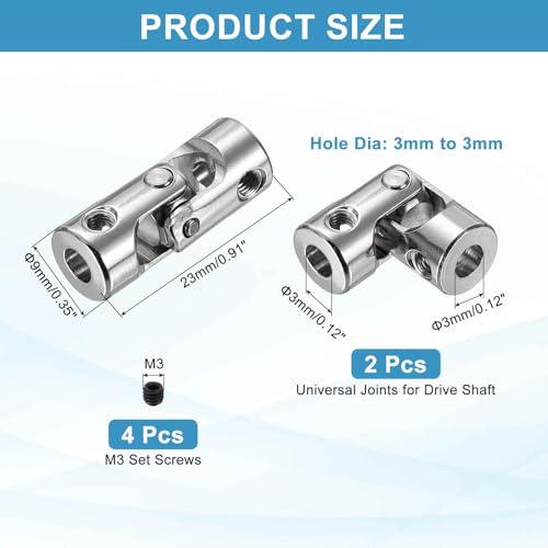 MECCANIXITY 2pcs Universal Joint Shaft Coupling, 3mm to 3mm Inner Dia Rotatable Steering Shaft U Joints Coupler with Screws for RC Car, Robot, Boat Drive Ship Motor Use - size: 3mm to 3mm
