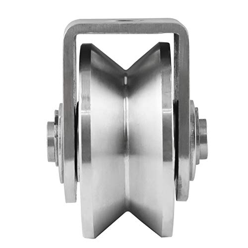 Pulley Block V Heavy Duty Single Wheel Pulley Block Duplex Bearing 304 Stainless Steel Grooved Wheel Smooth Loading 880lb/400 Kg for Material Handling and Moving Gym - size: V Type Slot Pulleys 2.125in