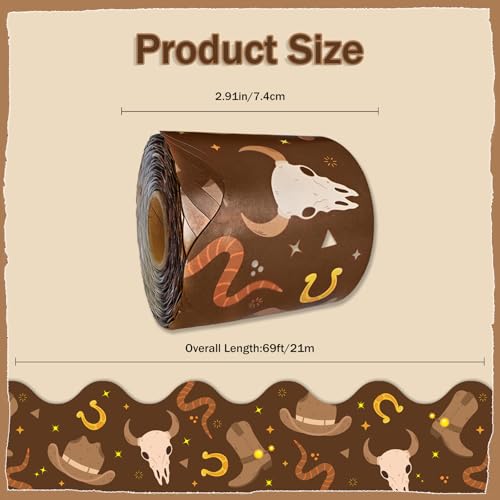 69ft Western Cowboy Border Trim - Back to School Western Themed Scalloped Rolled Border Trim Wild West Themed Bulletin Board Set Classroom Office Chalkboard Kindergarten Wall Party Decoration - color: Western Cowboy