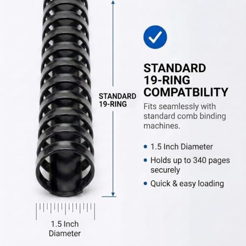 Performore 50 Pack of Plastic Comb Binding Spines, Black 19 Ring Binding Combs, Durable Binding Supplies for Reports, Presentations, Manuals, Proposals, School & Office Documents (1.5 inch) - size: 1.5 inch