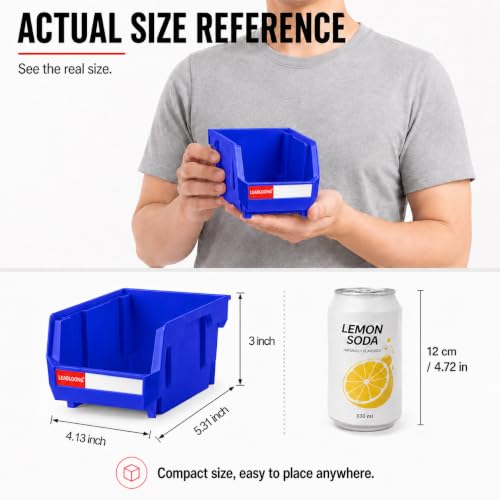 24 Pack Stackable Parts Bins, 5x4x3 in, Plastic Small Parts Organizer,Blue - color: Blue-24 Pack, size: 5"x4"x3"