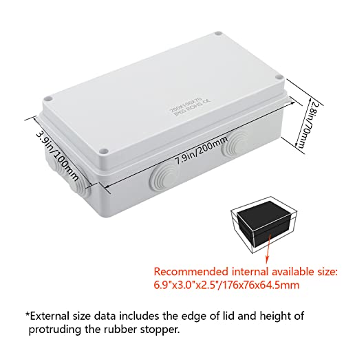 LeMotech ABS Plastic Dustproof Waterproof IP65 Junction Box Universal Electrical Project Enclosure White 7.9 x 3.9 x 2.8 inch (200 x 100 x 70 mm) - size: 7.9" x 3.9" x 2.8" (1pc)