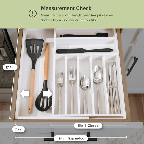 KitchenEdge Silverware & Utensil Organizer | White Bamboo, 10.5-19 In - color: White Bamboo, size: From 10.5" to 19" Wide