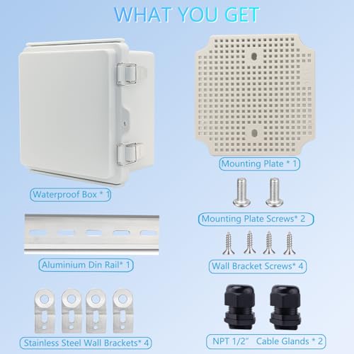 Waterproof Junction Box, ABS Plastic Electrical Box with Stainless Steel Latch, Hinged Cover Electric Project Enclosure Box with Mounting Plate, Wall Brackets & Cable Gland 5.9"x5.9"x3.5" - color: Grey, size: 5.9"x5.9"x3.5"