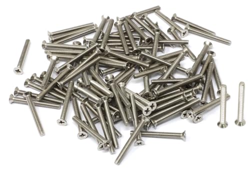 iexcell 100 Pcs M3 x 28mm Thread Pitch 0.5 mm Stainless Steel 304 Phillips Drive Flat Head Countersunk Screws Bolts, Bright Finish - size: M3 x 28mm