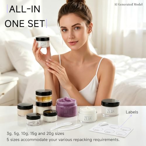 10pcs Small Travel Containers, 3/5/10/15/20 Gram Sample Jars with Lids - color: Black, size: 3/5/10/15/20g