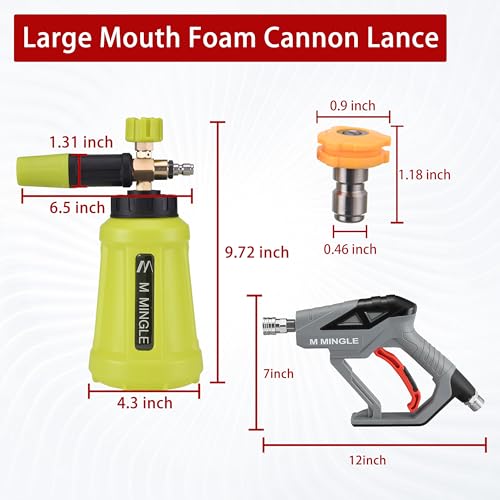 M MINGLE High Pressure Washer Gun Snow Foam Lance, 4000 PSI, 1 Liter - color: yellow