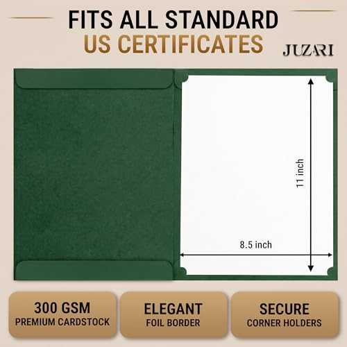 50 Pack Double Sided Certificate Holders 8.5x11 Green - Heavyweight 300gsm Cardstock Diploma Holder - Dual Certificate Folder Letter Size Award Certificate for Graduation with Gold Foil Diploma Cover - color: Green-gold, size: 50 Pack