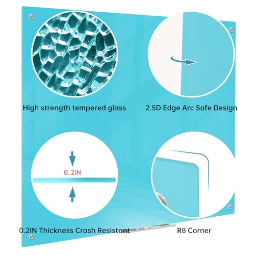Magnetic Glass Dry Erase Board - White Board 48 x 36 Inch Wall Mounted Glass Whiteboard, Large Frameless Glass White Board for Wall Office, Home & School, Blue - color: Blue, size: 48"W x 36"H