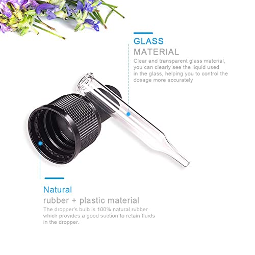 PH PandaHall Set of 12, Glass Eye Droppers for Essential Oil 5ml (1/6 Ounce) Pressure Rotating Cover Oil Droppers Pipettes Roller Tops for Essential Oil Bottles - color: Fit for 5ml bottle