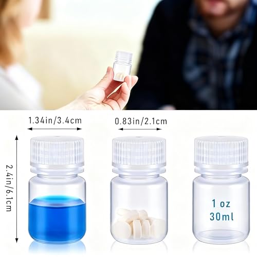 Tatuo 48 Pcs 1 oz 30ml Polypropylene Reagent Bottle Plastic Sample Bottles with Screw Caps Translucent PP Sample Containers with Lid for Liquids, Laboratory, Storage at Home (Clear) - color: Clear, size: 1 oz 30ml