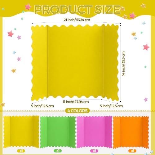 Mooliwe 4 Pack 21" x 14" Trifold Poster Board Scalloped, Neon Color - color: Neon Color, size: 21" X 14"