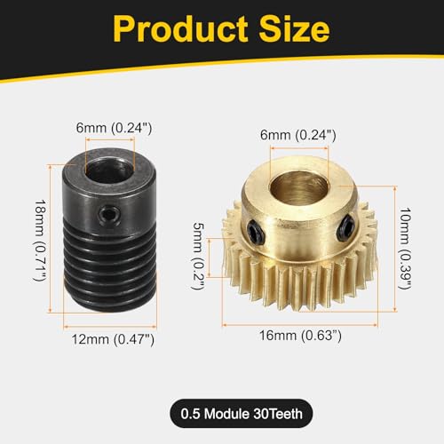uxcell Worm Gear Set 30T 0.5 Mod 1:30 Brass Gear-6mmOD,1045 Steel Rod 6mmOD - size: Gear-6mm, Rod-6mm Bore, style: 0.5M-30T