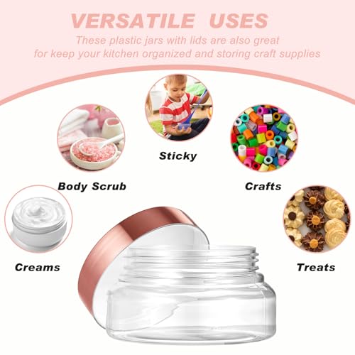 24 Pack Plastic Cosmetic Jars with Lids Label, 5 oz, Clear, Rose Gold - color: Clear, Rose Gold, size: 5 oz