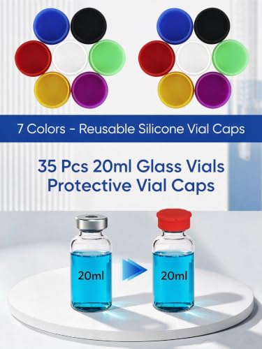 35Pack 10ml Vial Caps, 7-Color Reusable Silicone Peptide Vial Caps - color: 35pcs-20ml