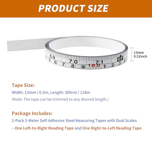 2-Pack Steel Self-Adhesive Measuring Tape, 300cm/118Inch - size: 3m