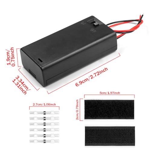 6PC 3V (2 x 1.5V) 2AA Battery Holder Enclosures with Wire Leads and On/Off Switch Lid in Front, 3 Volt Battery Case with Hook Verclo and Solder Seal Wire Connectors