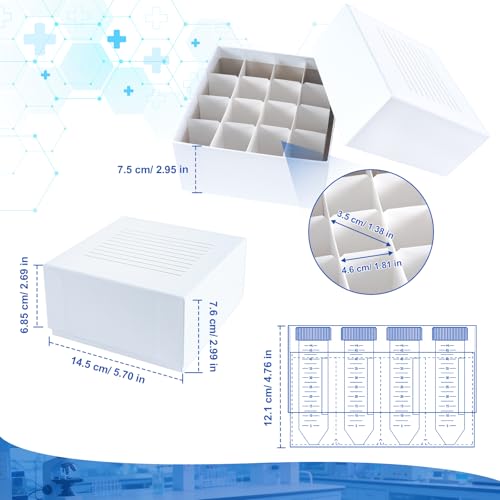 16-Place Cryo Boxes, 3 Inch Height, for 50ml Tubes, Case of 20 - size: 16-well