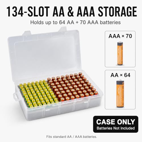 Xuerdon 134-Slot Battery Organizer Storage Case for AA and AAA Batteries - color: white
