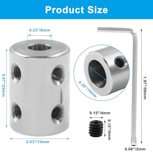 BokWin 2 Pcs Bore Rigid Coupling Set 6mm to 10mm Shaft Coupler - size: 6mm to 10mm