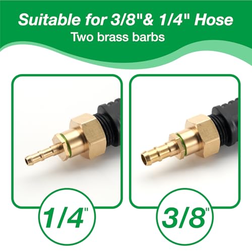 Pump Sprayer Wand with 3 Types of Nozzles, Fan Nozzle Replacement Sprayer Wand, Stainless Steel Sprayer Wand Replacement with 1/4" & 3/8" Brass Barb and 2 Hose Clamps (Plastic Handle)