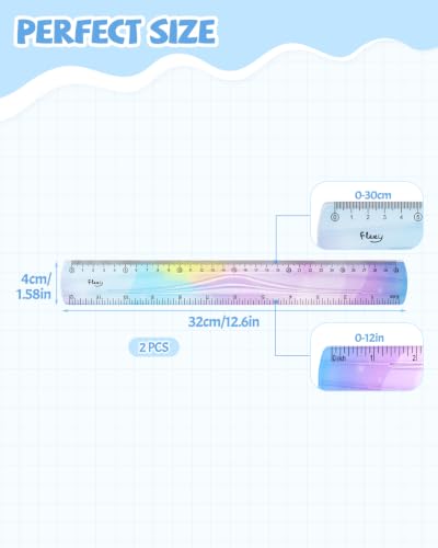 2 PCS 12 Inch Flexible Ruler, Bendable Plastic Ruler, Soft Bendable Gradient Colour Rulers with Centimeters and Inches for Student School Classroom Office Supplies - size: 12 Inch