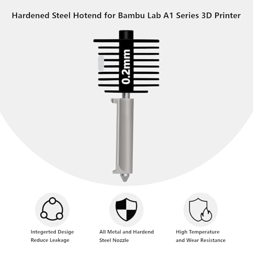 A1 Mini/A2L Hardened Steel Hotend Kit, 3D Printer Print Head Hot End Heating Block Kit with 0.2mm Leak-Proof Integrated Nozzle and Silicone Sock for Bambu Lab A1/A1 Mini/A2L - size: 0.2mm
