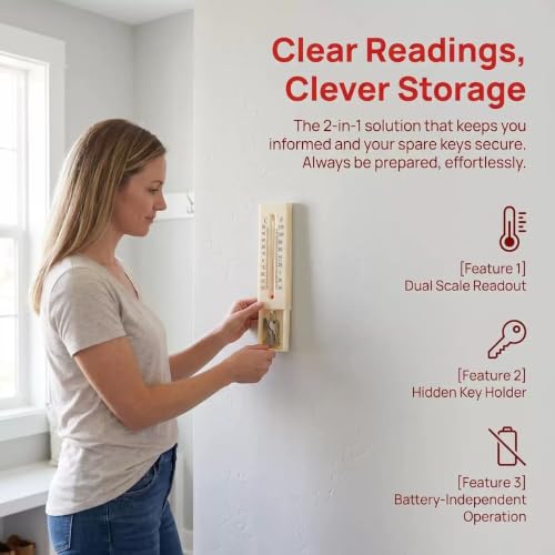 Hidden Key Hider Outdoor thermometerhide Diversion Safe Spare House Storage Box Decorative Thermometer Secret Compartment Geocaching stash Money Coin wall Mount Digital Temperature Gauge