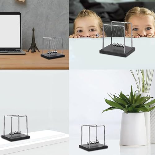 Newtons Cradle Balance Balls,Pendulum Balls with Black Base,Newtons Cradle Pendulum,Desk Decor for Men,Physics Toys,Metal Creative Ornament Crafts,Mind Bending Desk Sculpture (Black 5 Balls)