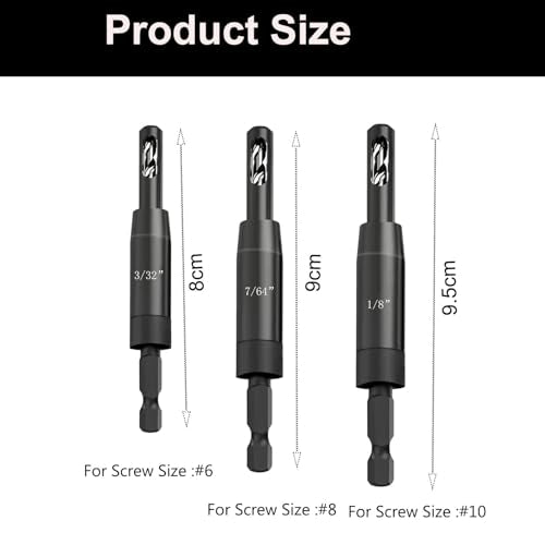 1/4" Hex Shank Self Centering Drill Bit,3/32" 7/64" 1/8" for #6#8#10 Screw - size: 3PC