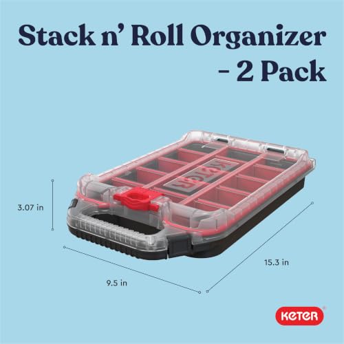 Keter Stack N' Roll 2 Pack Half Organizer Storage Box - color: Black/Red, size: Half Organizer