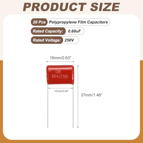 MECCANIXITY Capacitors Kit CBB21/CBB22 250V 684J 0.68UF Red 20 PCS - style: 250V 684J 0.68UF