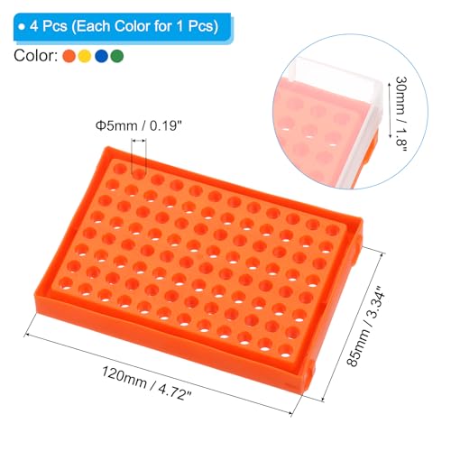 PATIKIL 96 Wells PCR Tube Rack for 0.2ml Test Strips Tubes, 4 Pcs Waterproof Tubes Filling Tray Centrifuge Tube Holder, Green, Yellow, Orange, Blue - color: Green/Yellow/Orange/Blue