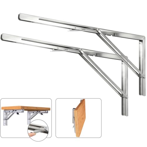 22 Inch Folding Shelf Brackets, 2 Pack Stainless Steel Heavy Duty L Bracket - color: Silver, size: 22 Inch