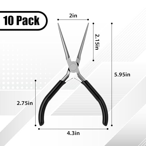 10 Pcs Mini Needle Nose Plier Bulk Jewelry 6 '', Black - color: Black