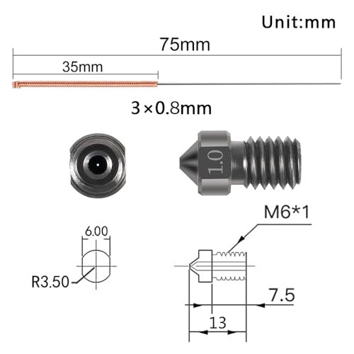 Aokin 3 Pcs 1.0mm Hardened Steel Nozzles Extruder Nozzles 3D Printer Nozzles for E3D V5 V6 and 3 Pcs 0.8mm Stainless Steel Nozzle Cleaning Needles for 1.75mm Filament 3D Printer with Wrench - color: 1.0mm