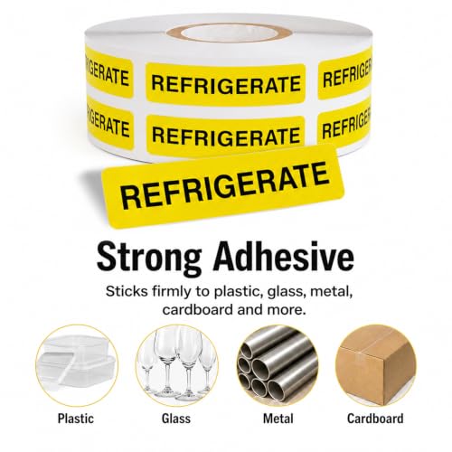 1000 PCS Refrigerate Stickers 1.6"x0.4" Waterproof Vinyl Yellow - color: Yellow, Black