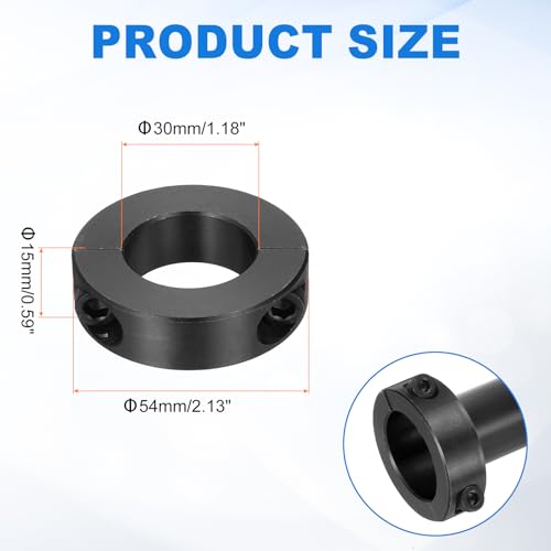 uxcell 4pcs Double Split Shaft Collars 30mm Bore, Two-Piece Clamping Collar 54mm OD 15mm Thickness Carbon Steel Lock Collar Clamp with Set Screws (Black Oxide) - size: 30mm x 54mm x 15mm