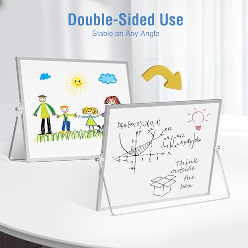 Magnetic Desktop Whiteboard with Stand, 16'' x 12'' Double-Sided Dry Erase White Board, 10 Markers, 4 Magnets, 1 Eraser, Portable White Board Easel for Adults Drawing Desk School to Do List - color: Silver Double Sided