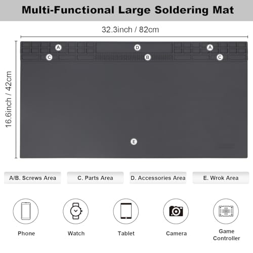 32.3" x 16.6" Premium Extra Large Silicone Soldering Mat, 932°F Heat Resistant Oversized Work Mat, Non-Slip Repair Bench Pad for BGA Welding, Electronics, Computer, Cellphone, Watch (Gray) - color: Gray