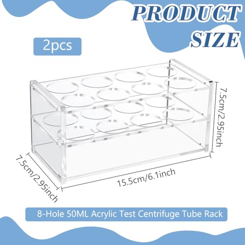 WEBEEDY 2 Pcs Acrylic Test Tube Holder Rack 8 Wells for 50ML Centrifuge Tubes, Clear Tube Racks for Hospital Research Specimen Storage, 30mm/1.18 inch Holes