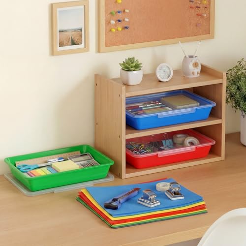 Tinlade 12 Pcs Classroom Paper Storage Bins with Lids, Rainbow, 13x10in - color: Rainbow