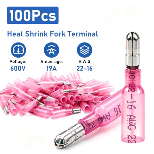 smseace 100PCS Heat Shrink Bullet Connectors Assortment – 22-16 AWG Waterproof Male Terminal Set, Corrosion-Resistant Tinned Copper, Ideal for Car, Marine, Audio & Factory Equipment - color: 100pcs