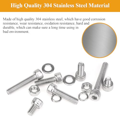 216 Pieces M5 Screws Nuts Washers Set, Sutemribor M5 x 6/8/12/16/20/25/30mm Hex Socket Head Cap Screws Nuts Washers Assortment Kit, 304 Stainless Steel, Fully Threaded - size: M5, style: Socket Head