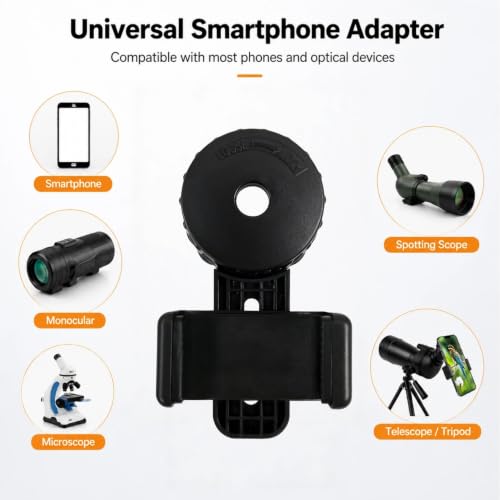 New Universal Binocular Phone Adapter - 360° Rotation & Clip Lock, High-Strength Clamp Fits 16-50mm Eyepieces for Birdwatching/Telescope/Microscope/Spotting Scope (Wireless Shutter)