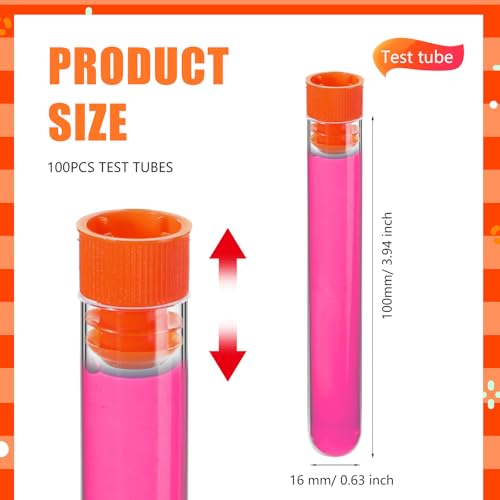 Relaxweex 100 Pcs Clear Plastic Test Tubes 16x100mm Lab Vials Caps,Orange - color: Orange